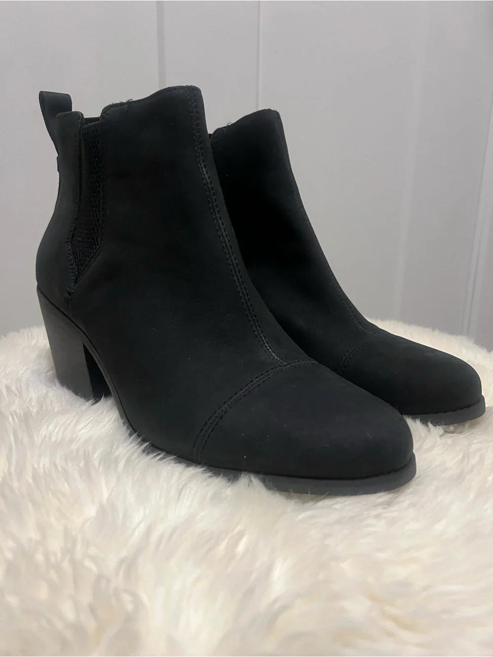 Toms Black Suede Chelsea Block Heel Ankle Boots